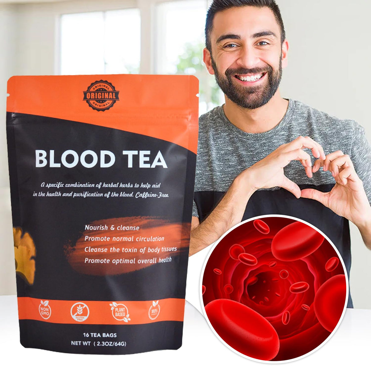 Hiherbs tea bags open label reveals natural herbal detox blend.