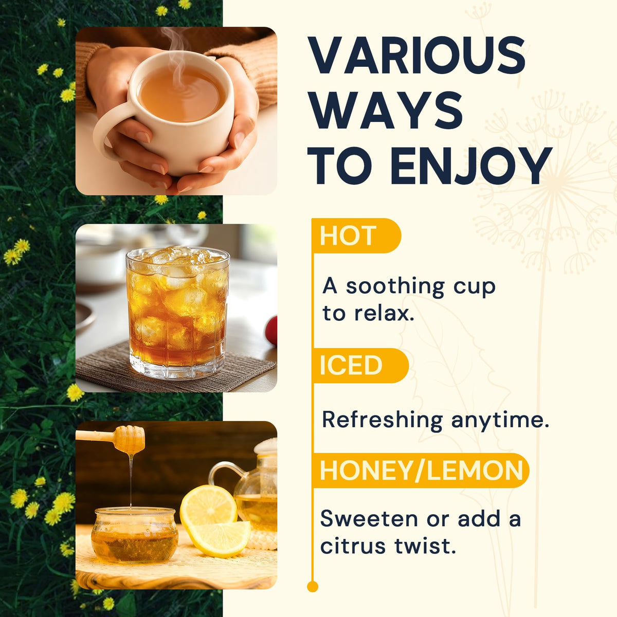 HIIHONE Dandelion Tea ingredient basket features carefully sourced components.