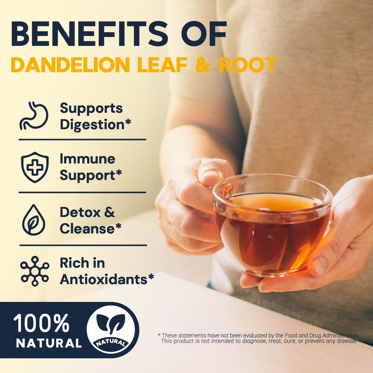 HIIHONE Dandelion Tea steeping in hot water for quick, caffeine-free refreshment.