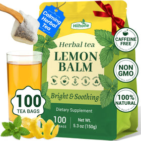 Hiihone Lemon Balm tea bag with dry leaves for a calming sip.