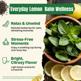 Hiihone Lemon Balm tea bag in hot cup releasing soothing aroma.