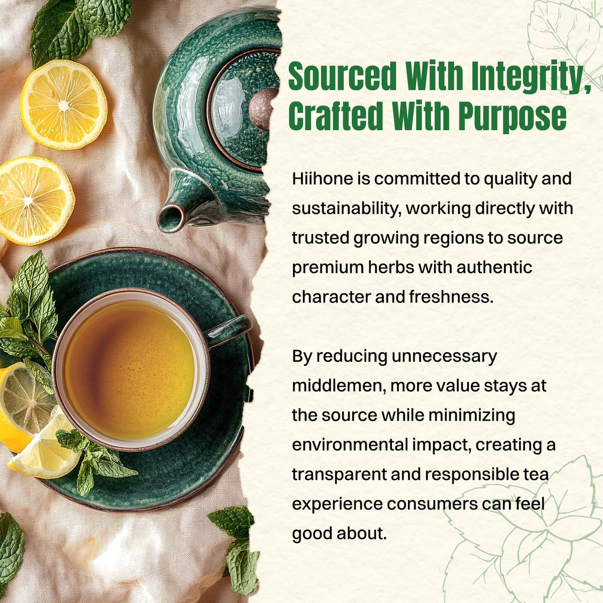 Tea bag steeping releases gentle citrus notes and relaxing aroma.