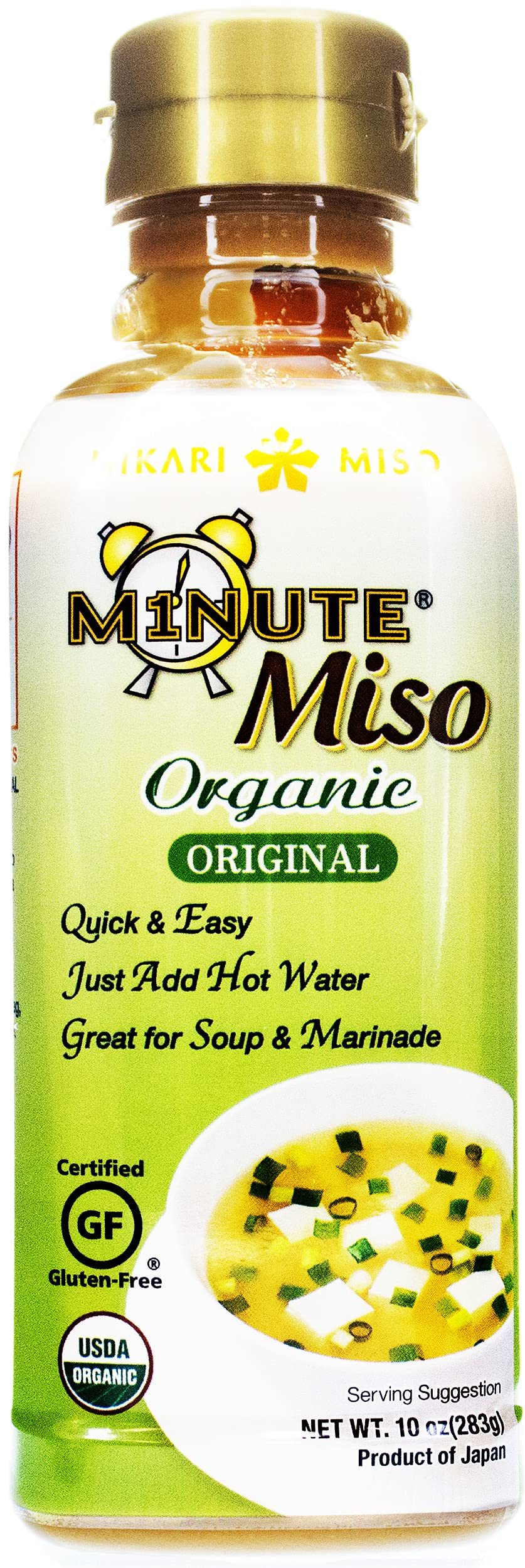 Hikari Minute Miso Soup bottle pour shows quick miso flavor for home or travel.
