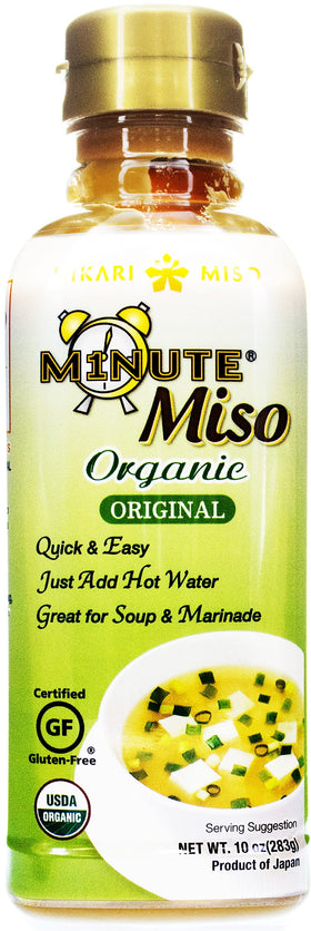 Hikari Minute Miso Soup bottle pour shows quick miso flavor for home or travel.