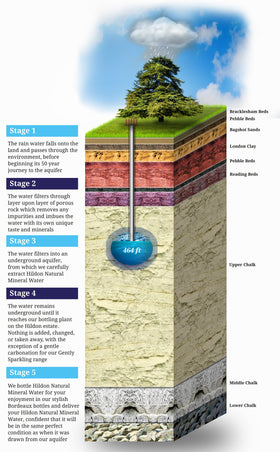 Water being poured into a tasting glass to highlight mineral balance.