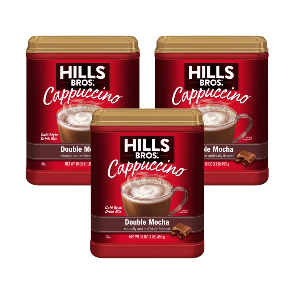 Hills Bros Cappuccino Double Mocha 3-pack front view, ideal for quick at-home coffee.