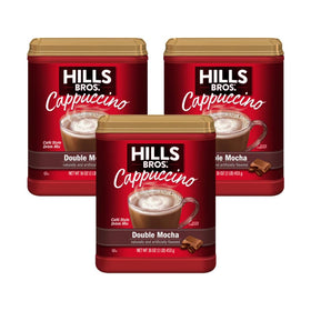 Hills Bros Cappuccino Double Mocha 3-pack front view, ideal for quick at-home coffee.