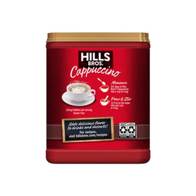 Hills Bros Cappuccino Double Mocha cup steaming, cafe-style pleasure at home.