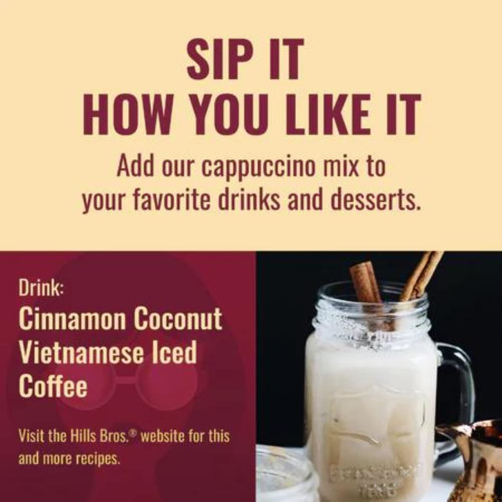 Hills Bros Cappuccino Double Mocha shelf display, convenient daily treat.