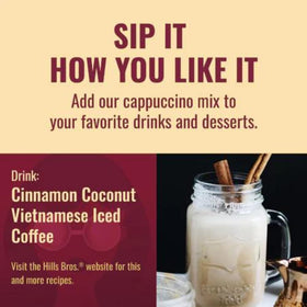 Hills Bros Cappuccino Double Mocha shelf display, convenient daily treat.
