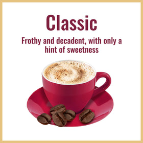 Hills Bros Cappuccino Mix foamy top for rich crema-like texture