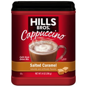 Hills Bros Cappuccino Mix salted caramel cup delivers cafe-style indulgence at home.