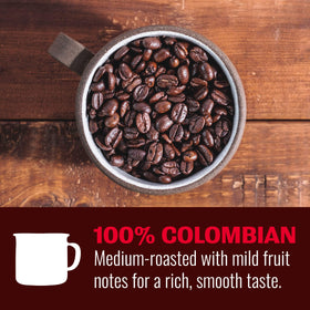 Hills Bros Colombian whole bean grind image shows fresh grinding for peak flavor.