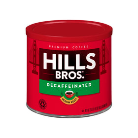 Hills Bros. Decaf ground coffee can preserving freshness for everyday brews.