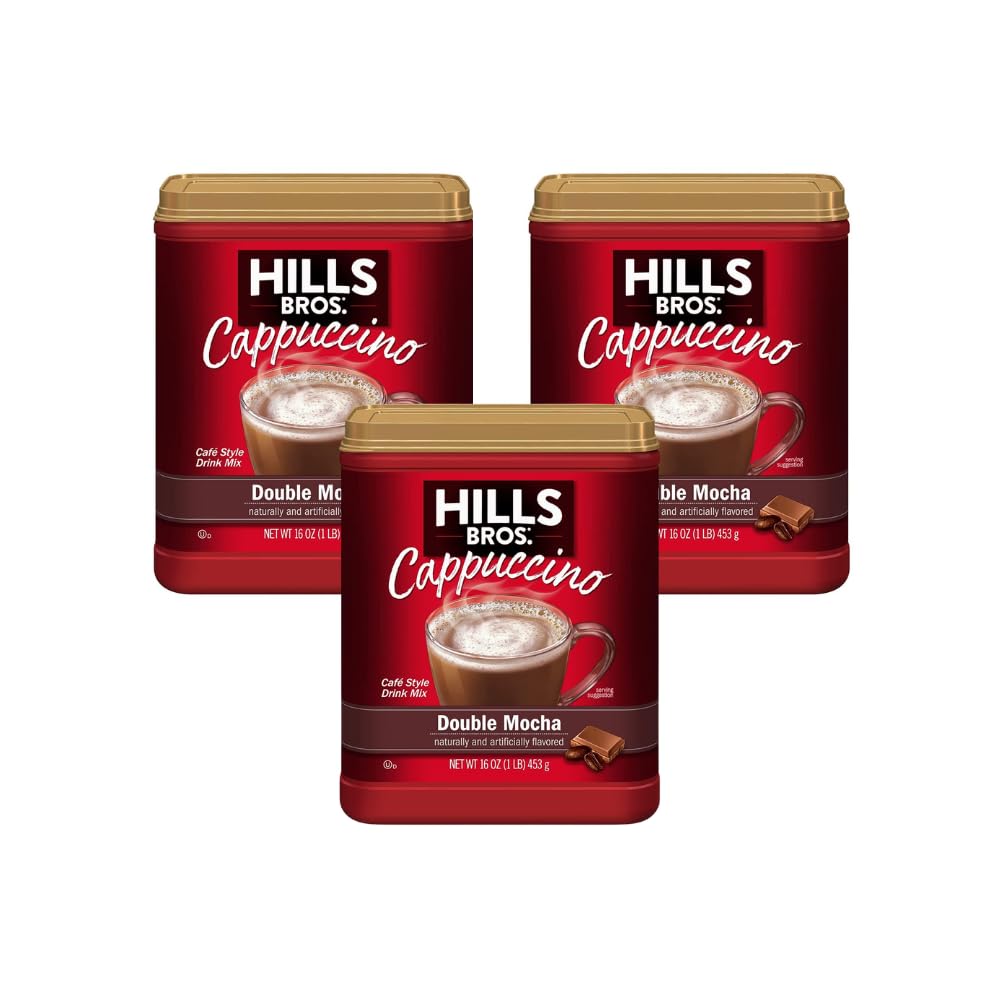 Hills Bros Double Mocha instant cappuccino pack ready for quick indulgence.