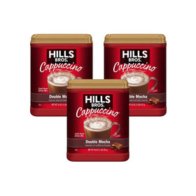 Hills Bros Double Mocha instant cappuccino pack ready for quick indulgence.