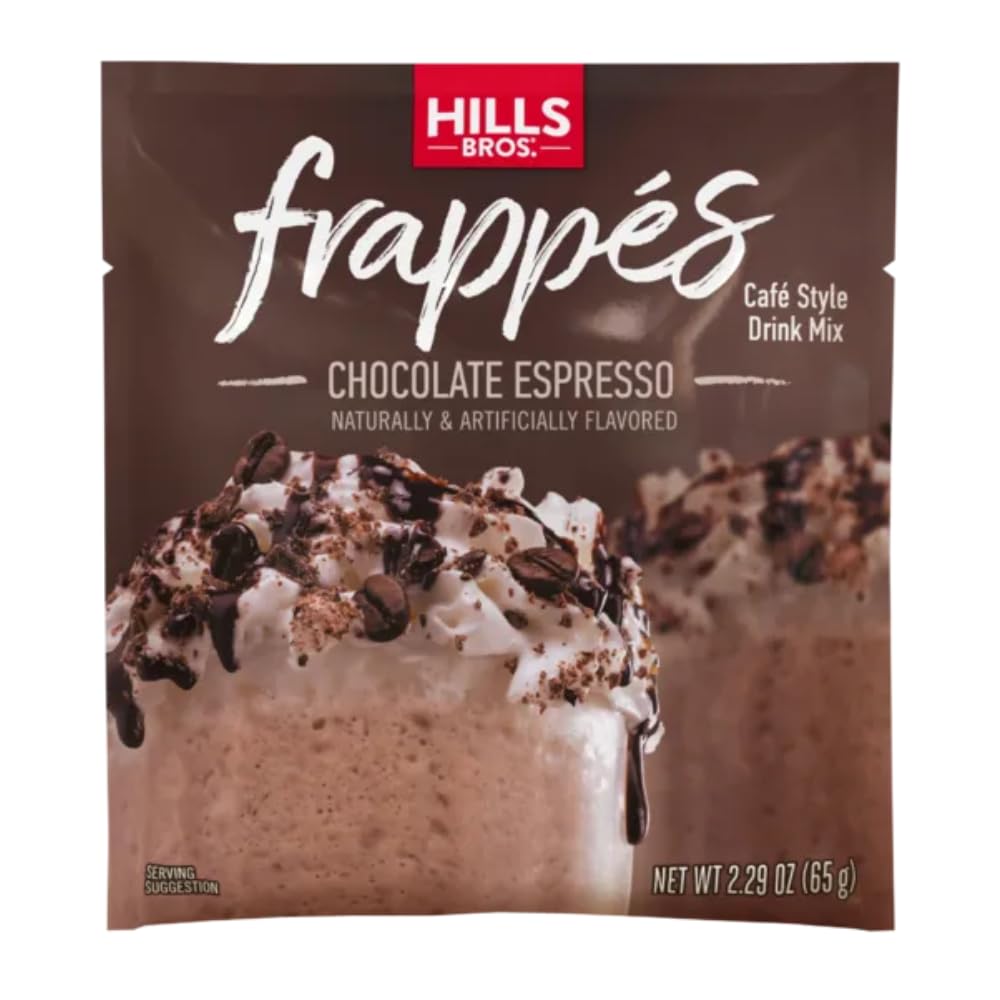 Hills Bros Frappés Vanilla Cream blend poured for a creamy, café-style treat at home.