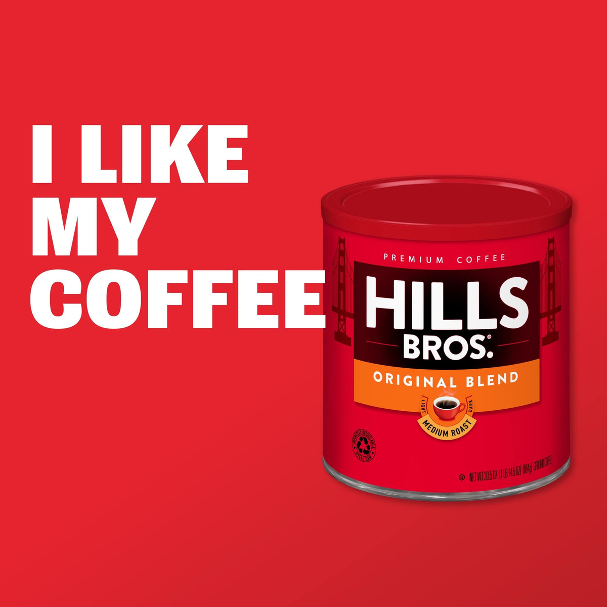 Hills Bros Orthodox Union Kosher-certified label on the can.