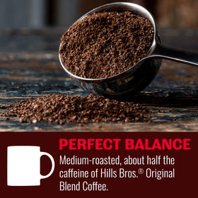 Hills Bros Perfect Balance coffee cup with steam signaling a balanced brew