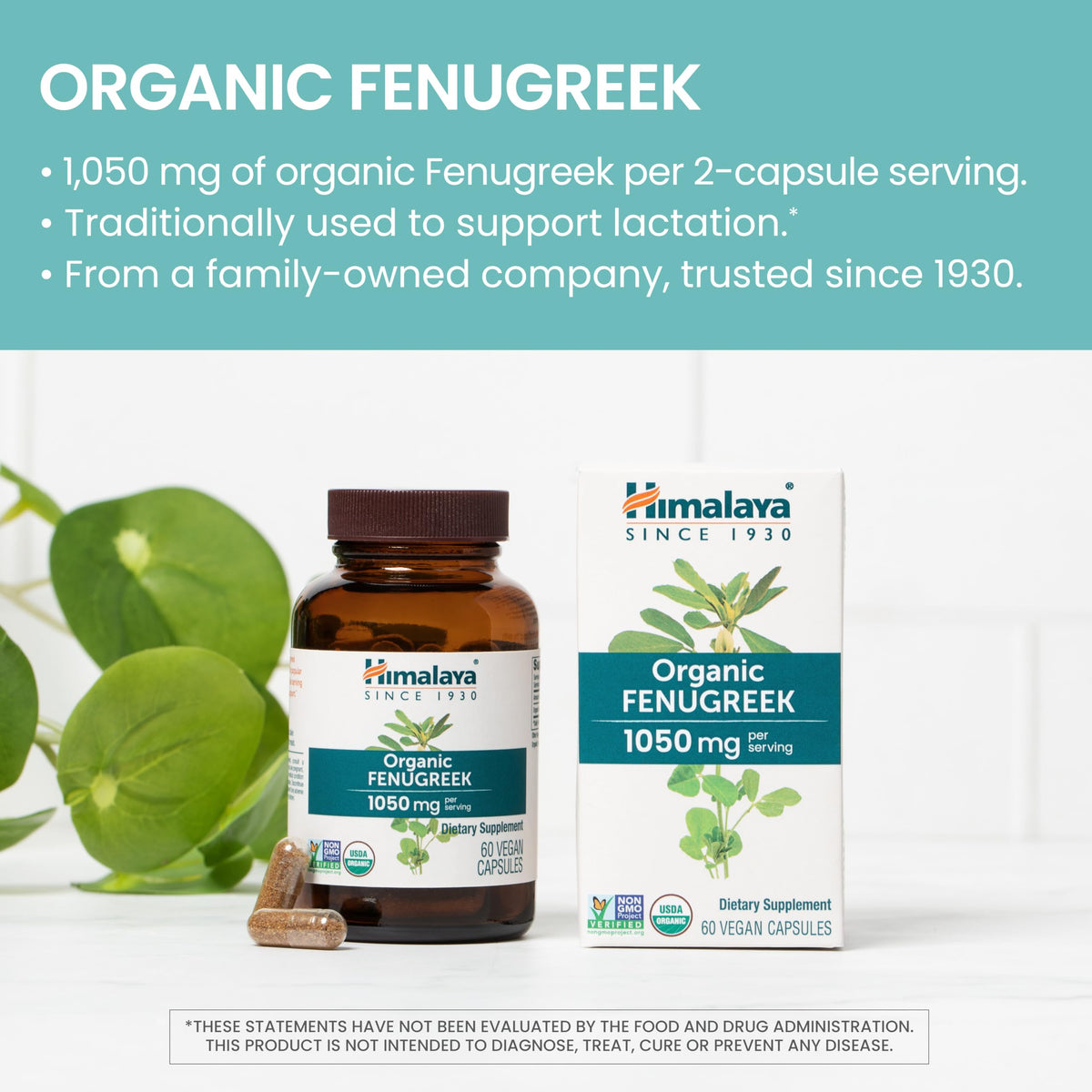 Himalaya Organic Fenugreek vegan capsules close-up