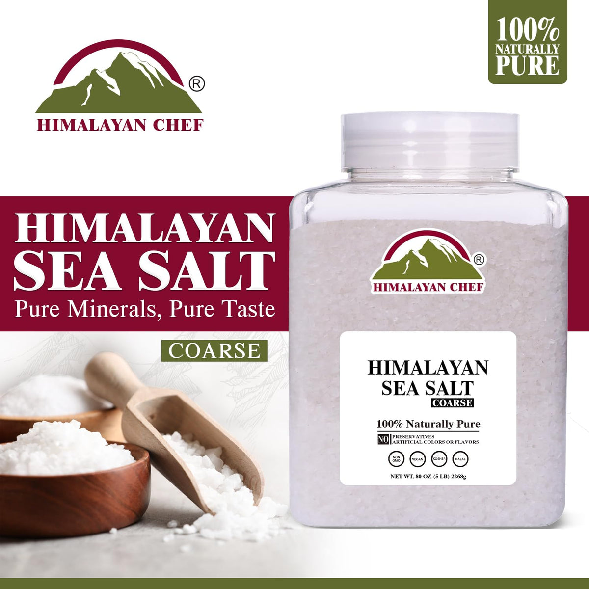 Himalayan Chef 5 lb jar close-up shows pure mineral crystals for seasoning
