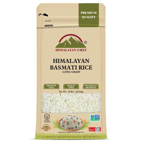 Himalayan Chef Basmati rice long grains in a bowl, aromatic and non-sticky for fluffy pilafs.