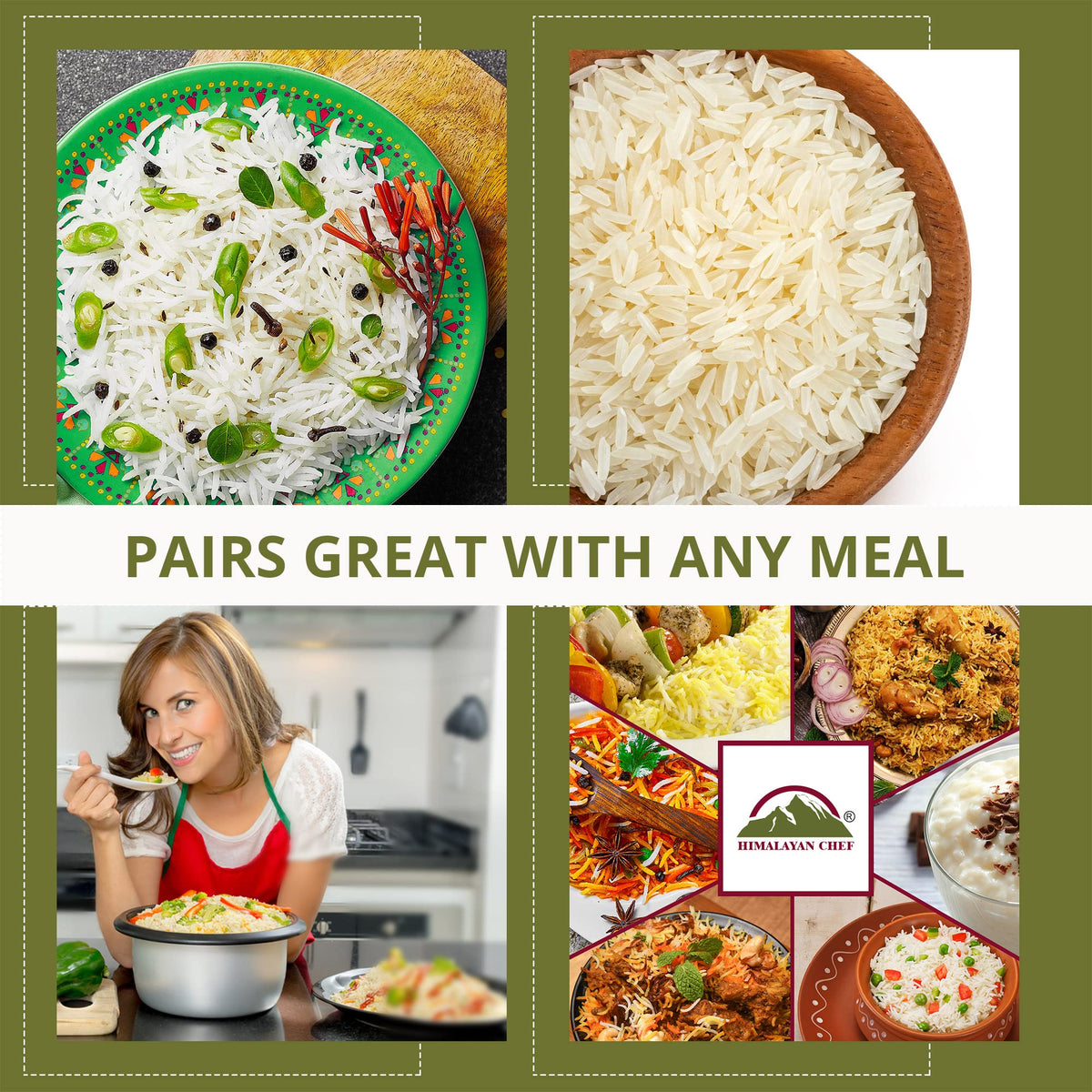 Himalayan Chef Basmati rice packaging on kitchen counter.