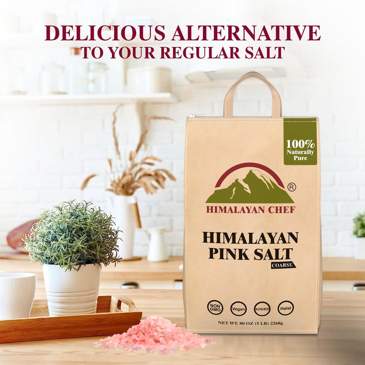 Himalayan Chef coarse-grain salt close-up highlighting grain texture