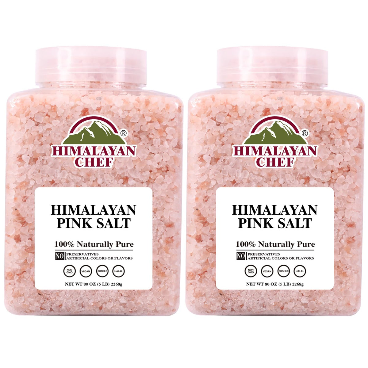 Himalayan Chef coarse pink salt bottle, mineral-rich seasoning for everyday cooking.
