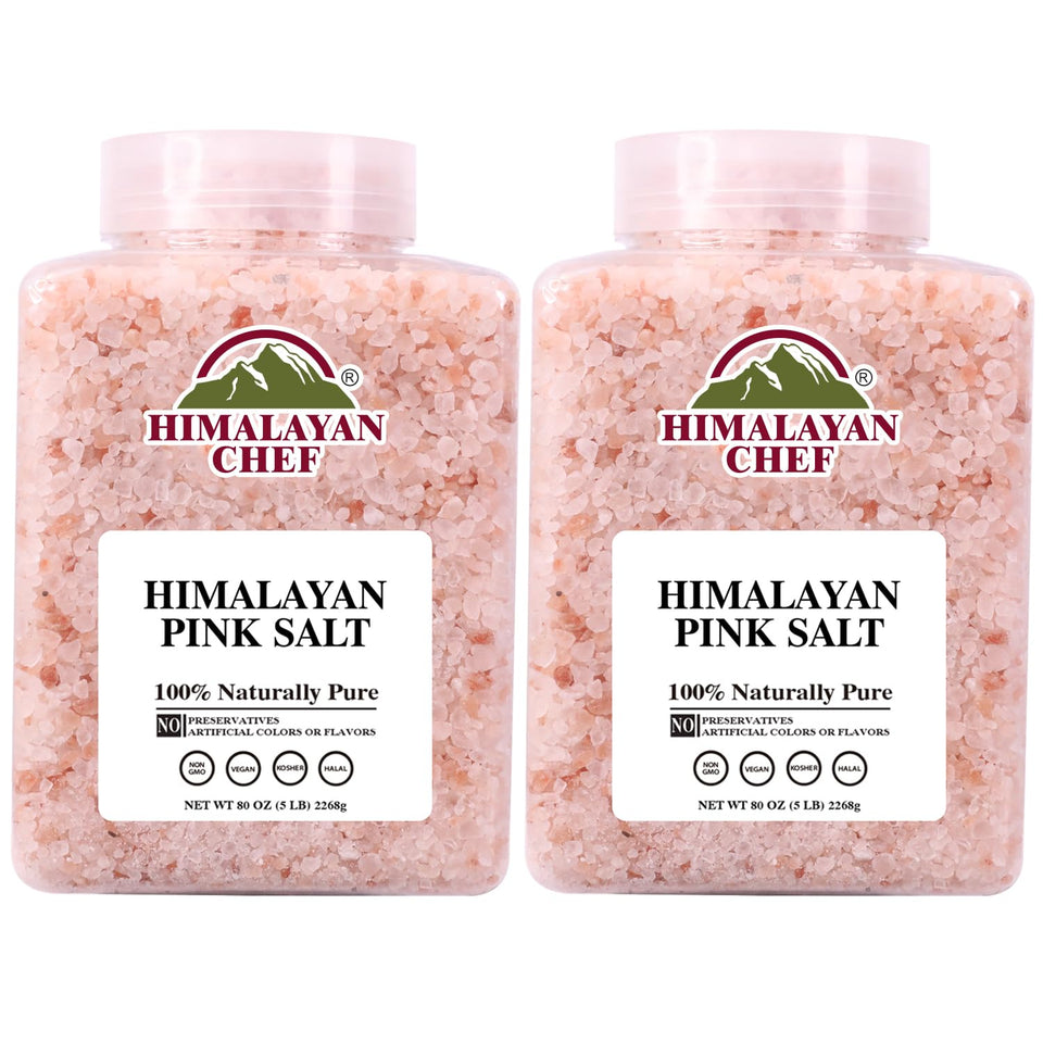 Himalayan Chef coarse pink salt bottle, mineral-rich seasoning for everyday cooking.