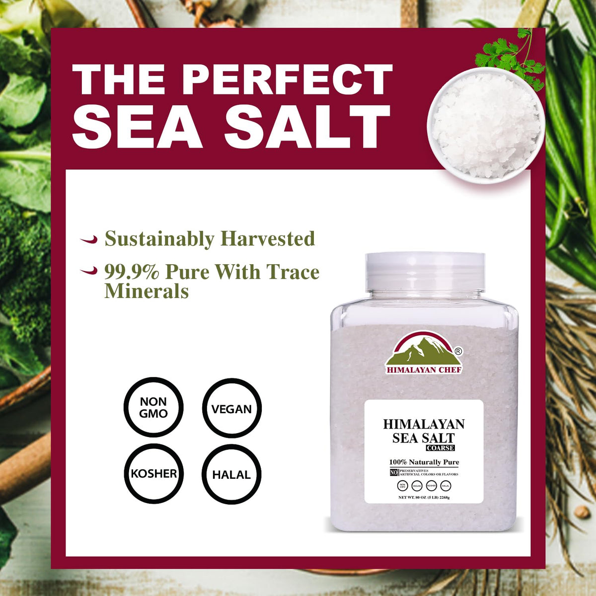 Himalayan Chef coarse salt shaker framed for table seasoning