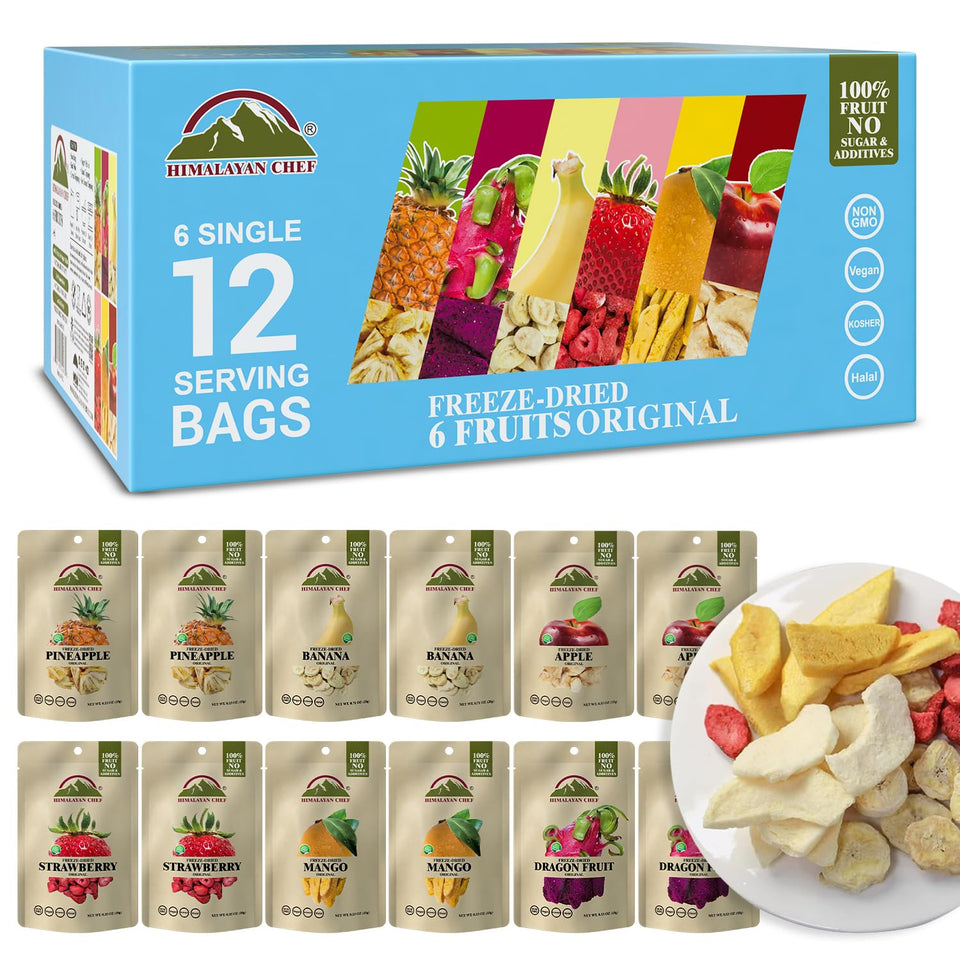 Himalayan Chef Freeze-Dried Fruit Mix pack; convenient two-fruit portions for on-the-go snacking.