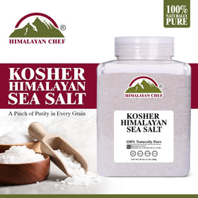 Himalayan Chef Kosher Sea Salt crystals highlight coarse texture ideal for seasoning