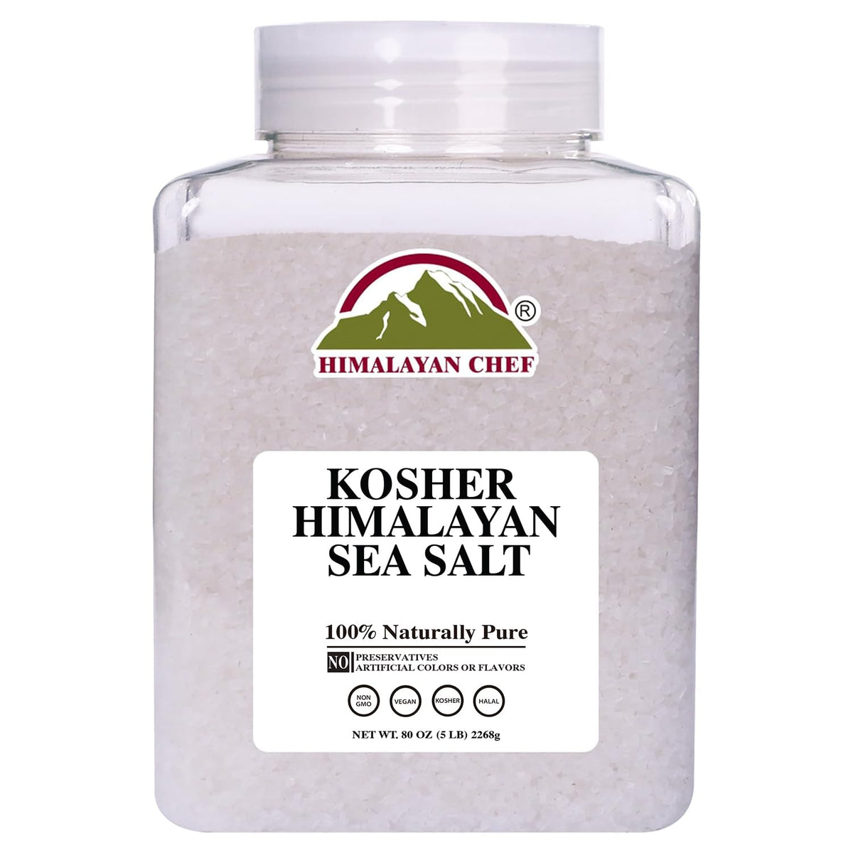 Himalayan Chef Kosher Sea Salt jar label showing clean packaging for everyday cooking