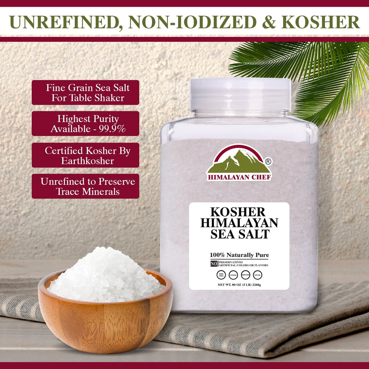 Himalayan Chef Kosher Sea Salt pour captures easy even seasoning in action