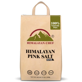 Himalayan Chef pink salt 5lb bulk bag enhances flavor with 84 minerals.