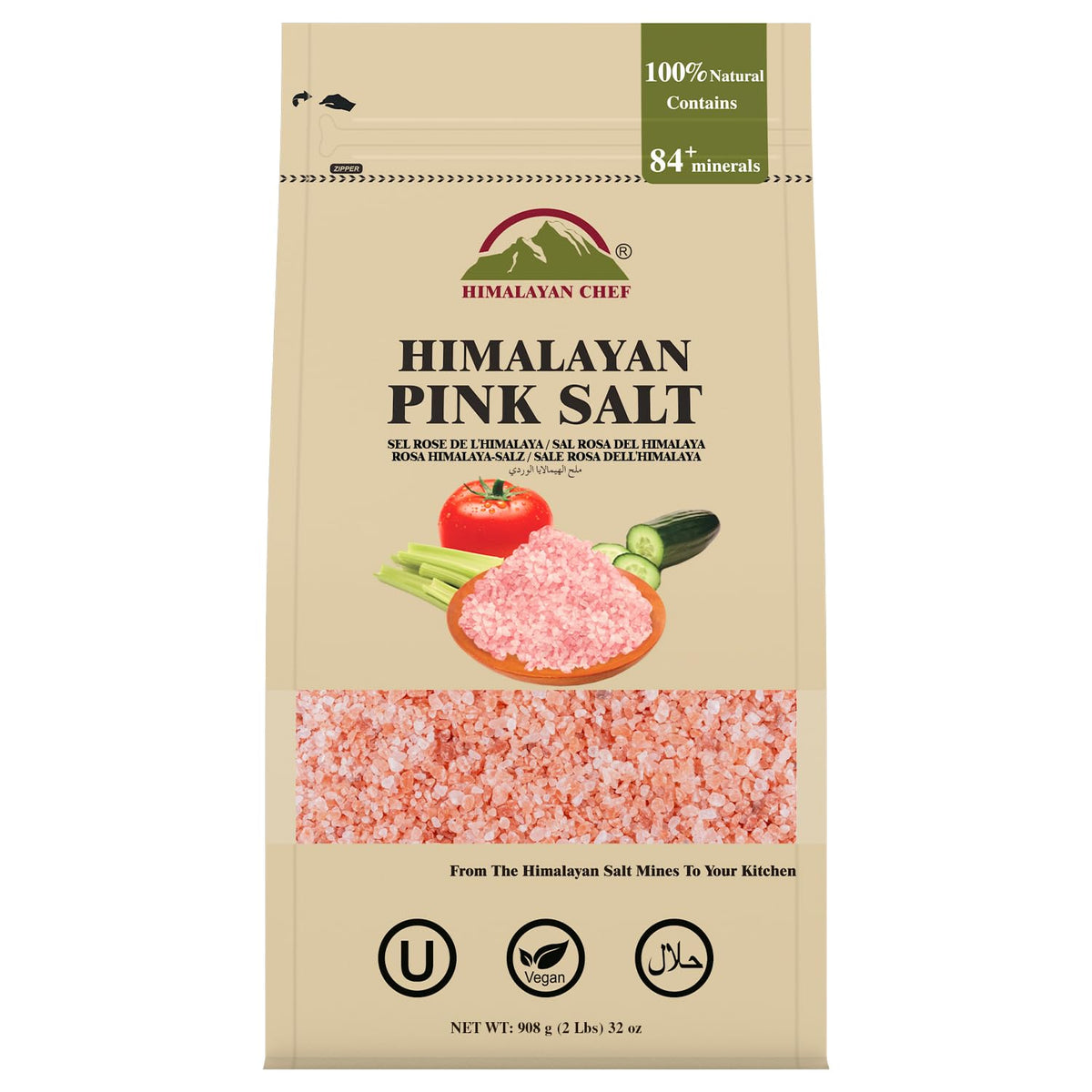 Himalayan Chef Pink Salt coarse grain bag for grinders and everyday cooking