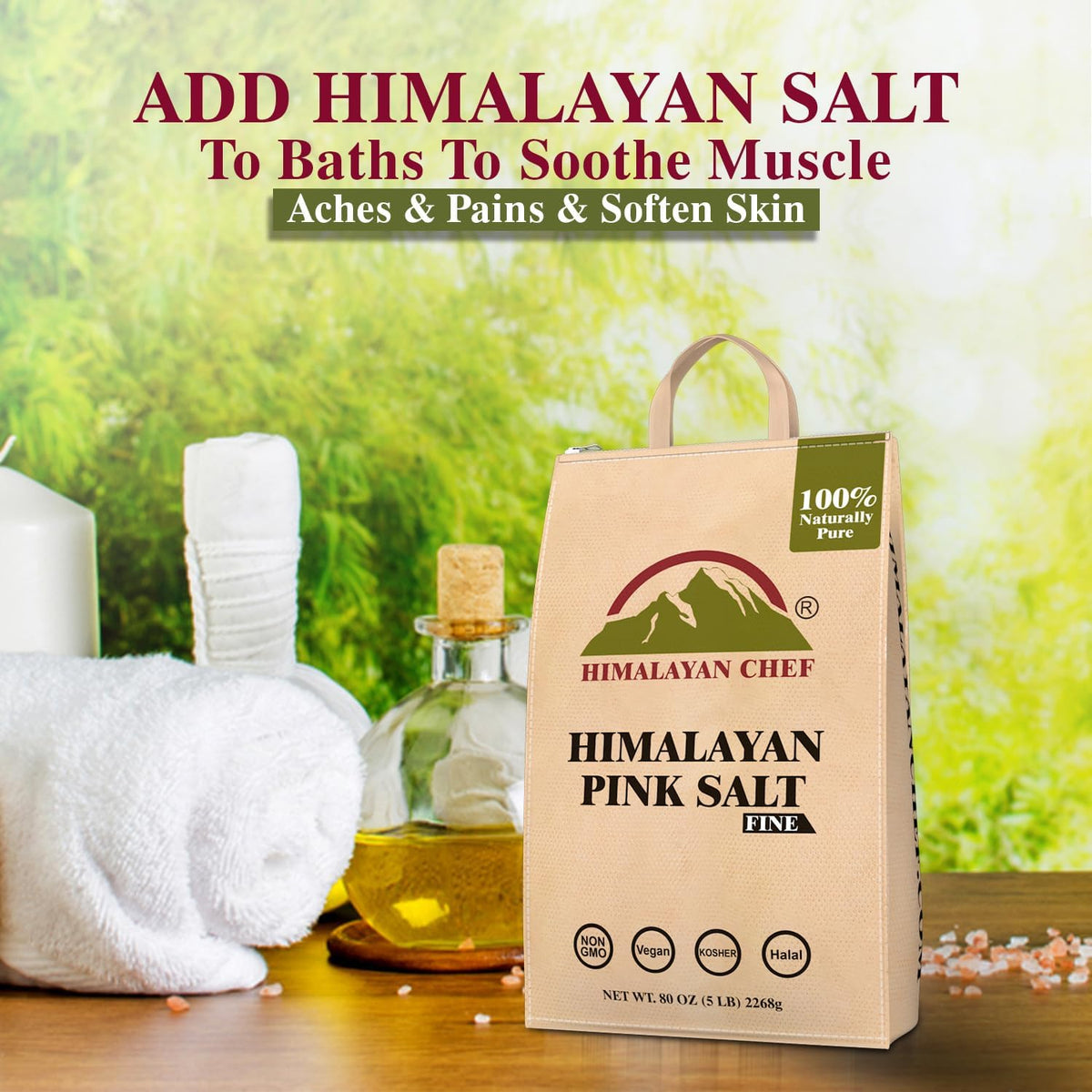 Himalayan Chef Pink Salt coarse grain grinder ready for table grinding