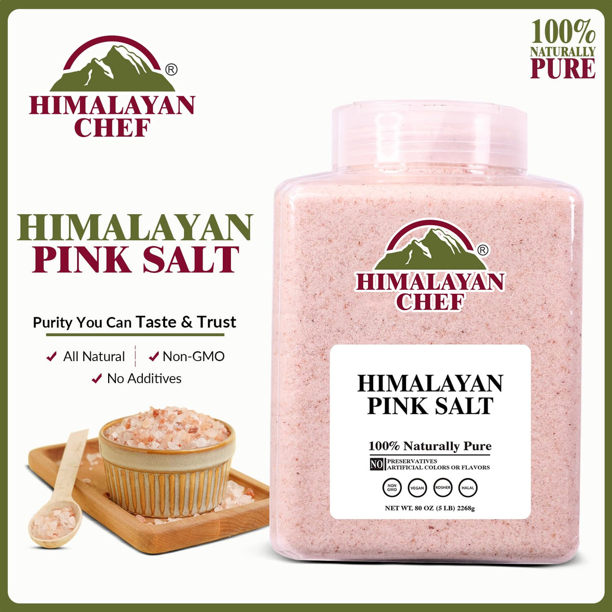 Himalayan Chef pink salt coarse grain ideal for grinders and flavoring.