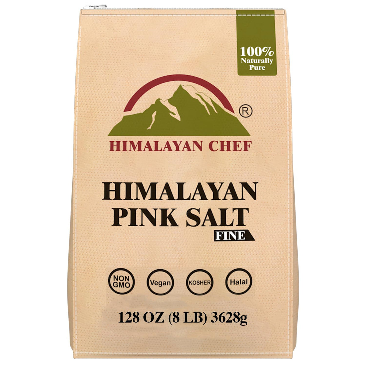Himalayan Chef pink salt in a bag for precise seasoning in the kitchen.