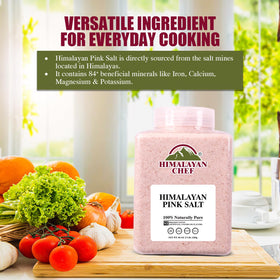 Himalayan Chef pink salt packaging indicating purity and certifications.
