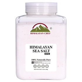 Himalayan Chef sea salt fine grain jar close-up for cooking flavor