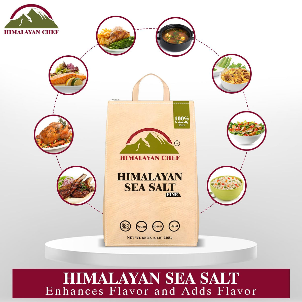 Himalayan Chef Sea Salt Fine in meal prep scene for quick, flavorful finish.