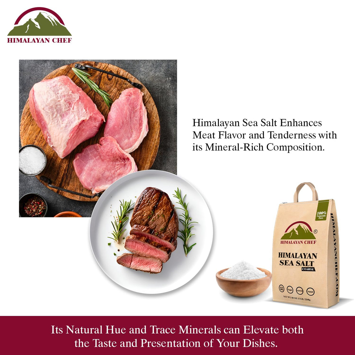 Kitchen setup featuring Himalayan Chef sea salt for grilling and baking.