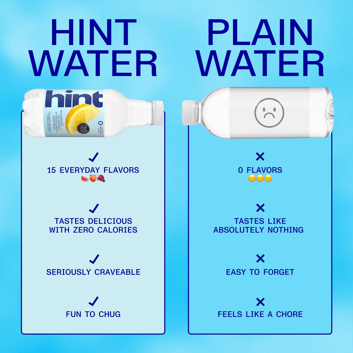 Hint 12-pack bottles on shelf for convenient daily hydration.