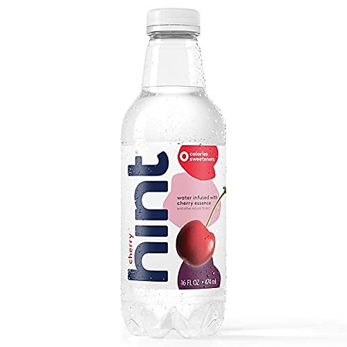 Hint Cherry flavored water bottle back view, sugar-free hydration with real fruit essence.