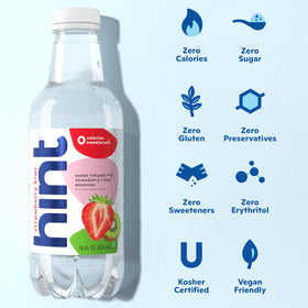 Hint bottle with glass highlights refreshing sugar-free hydration on the go