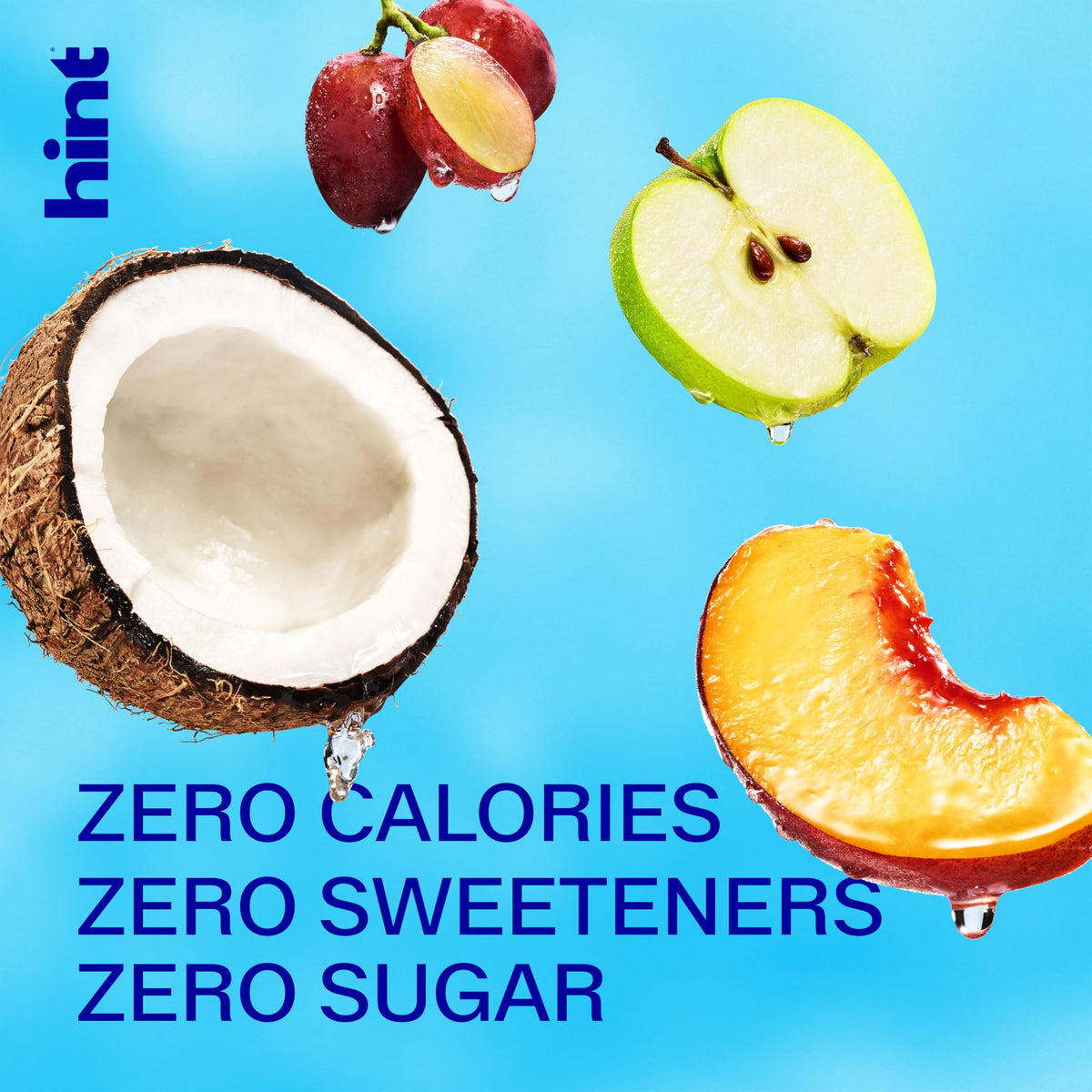 Hint water bottles close-up with real fruit essences for refreshing flavor without sugar.