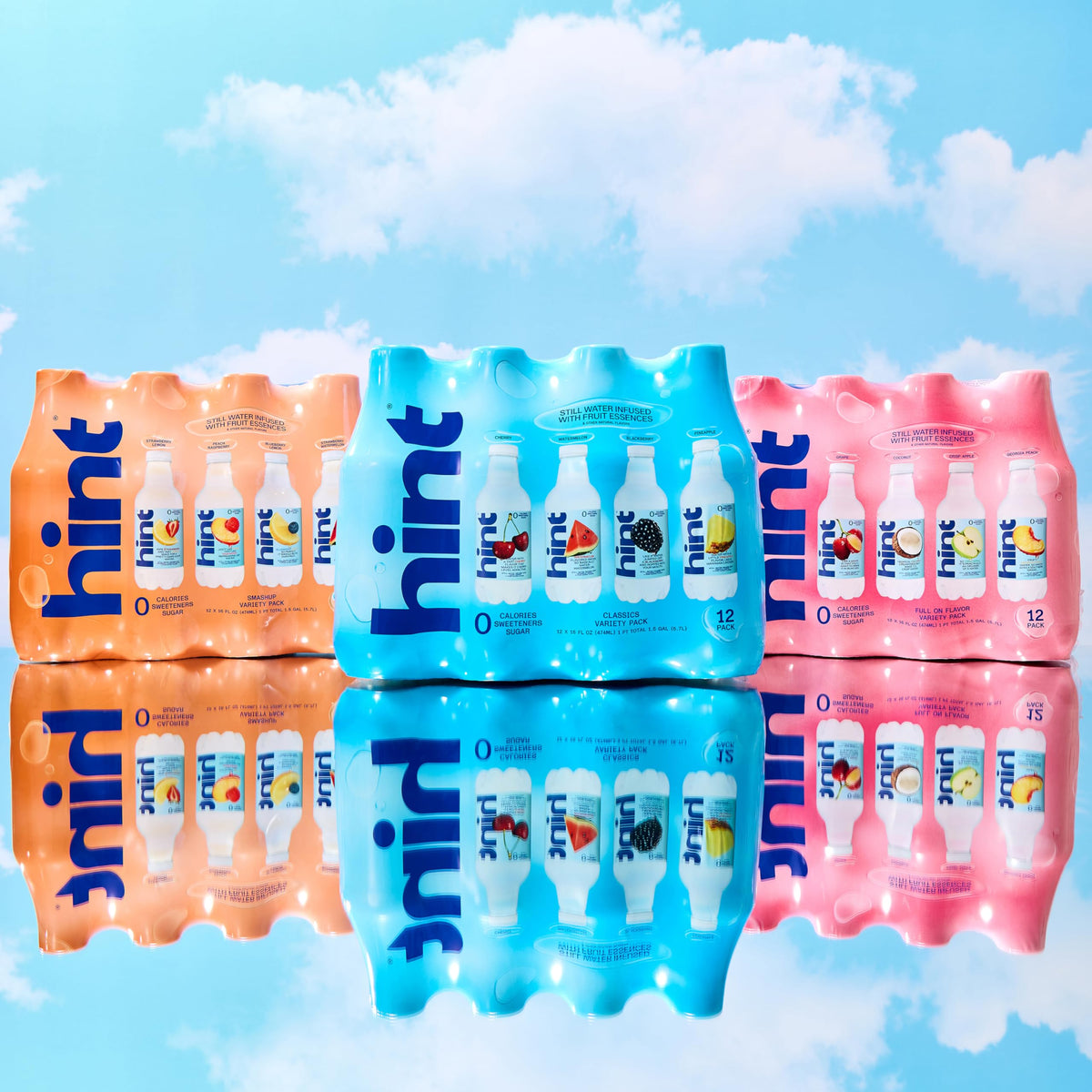 Hint bottled water with real fruit essences offers refreshing, clean hydration.