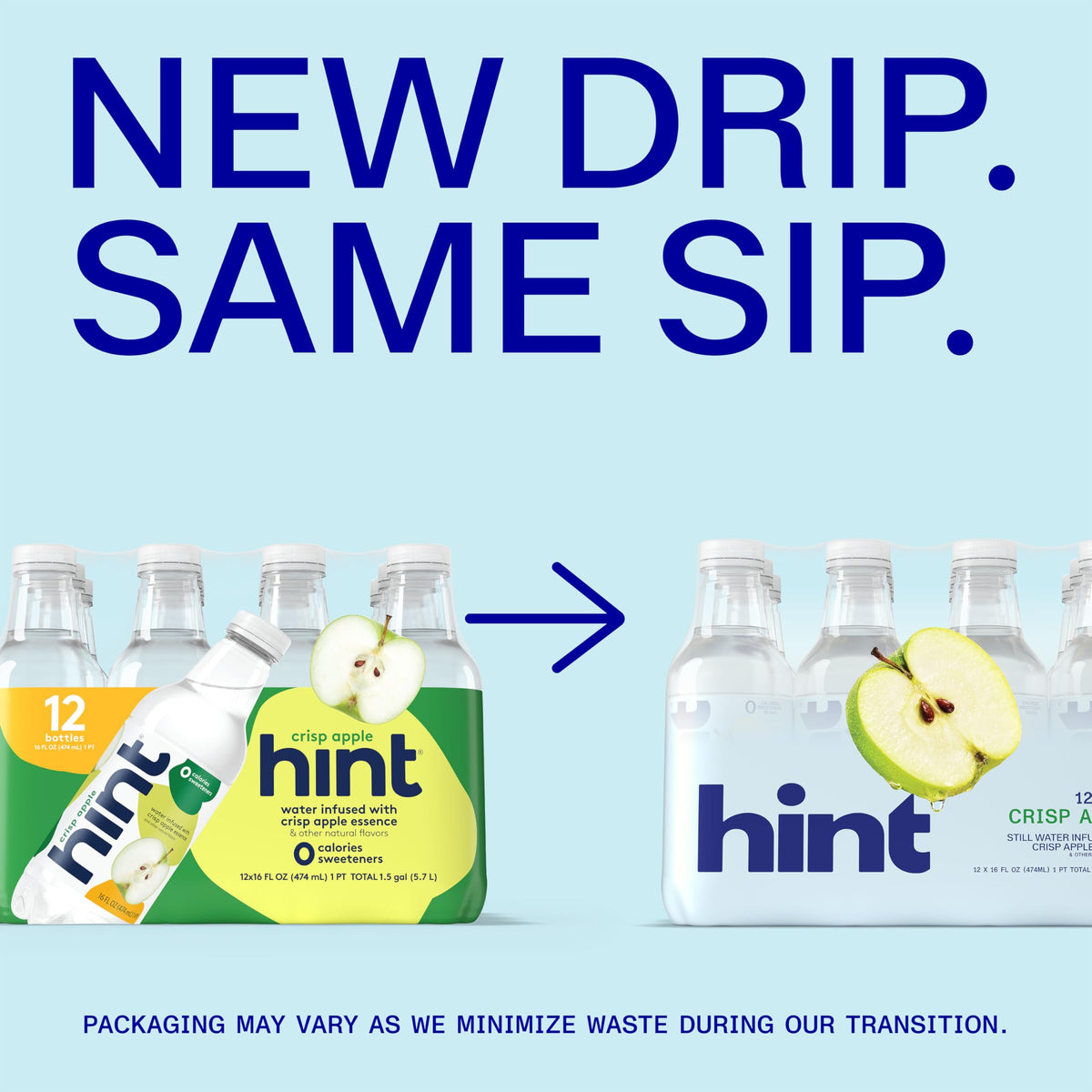 Hint fruit-infused water clear bottle emphasizes real fruit essences.